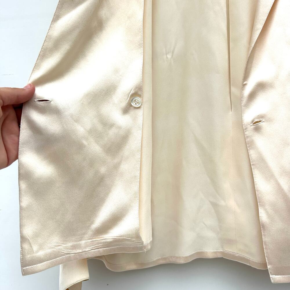 Vintage Christian Dior Cream Ecru Satin Silk Double Breasted Blouse 40 Jacket - Picture 9 of 13